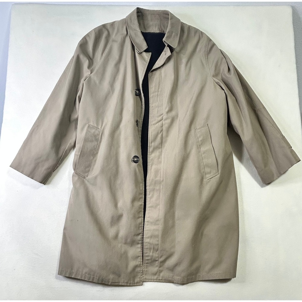 Vintage Penneys Penn-Prest Tan Khaki Trench Car Coat Removable Shearling Liner